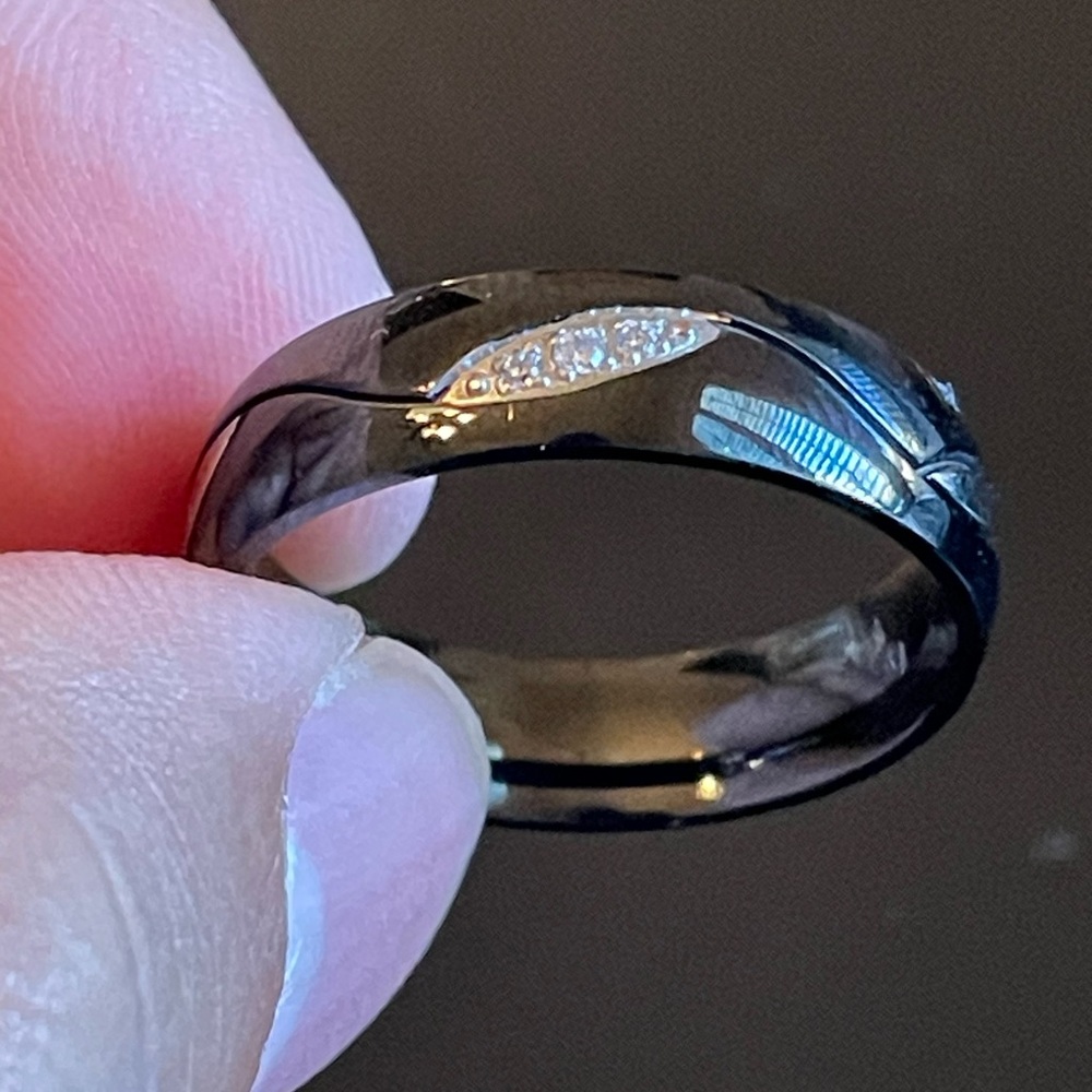 6mm black stainless steel CZ ring band